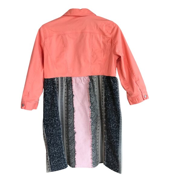 Boho Patchwork Duster, Size S-M: Upcycled Hippie Dress, Rag Quilt Seams - Picture 3 of 10